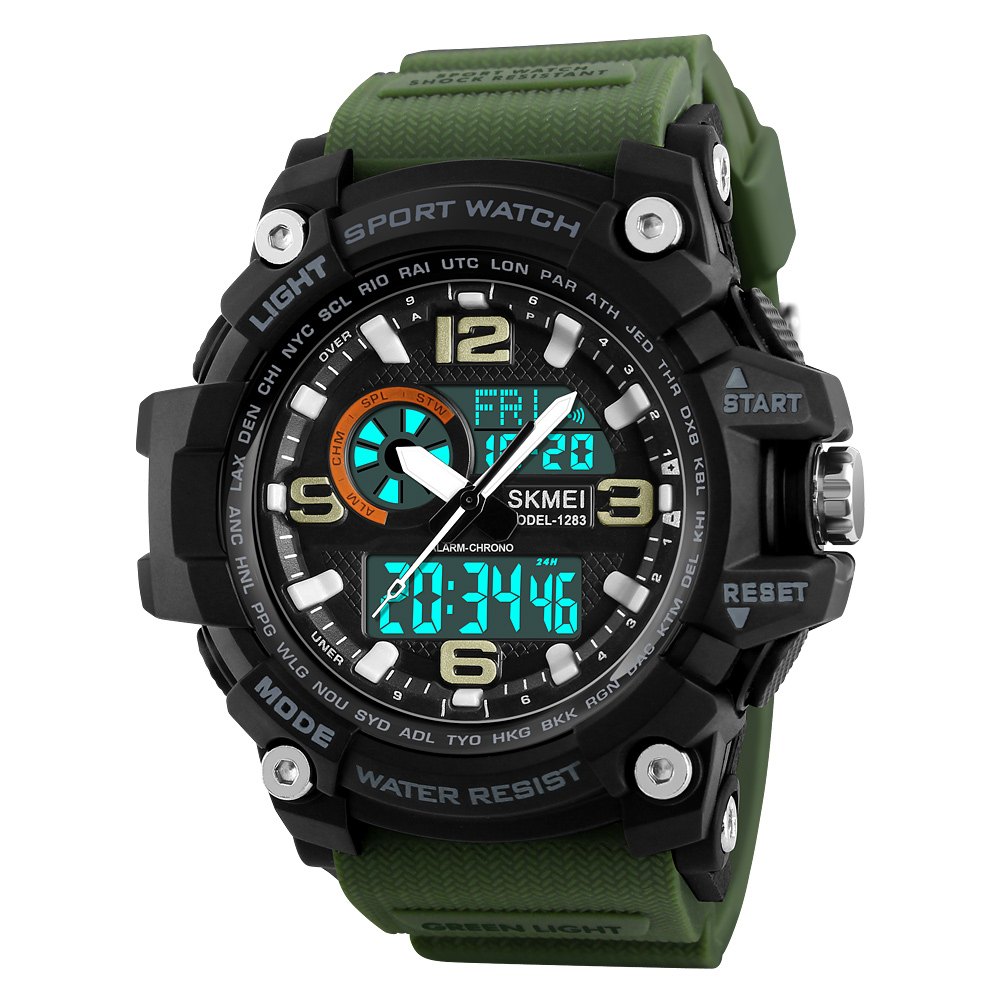Silicone Army Green SKMEI Analogue-Digital Men's & Boy's Watch