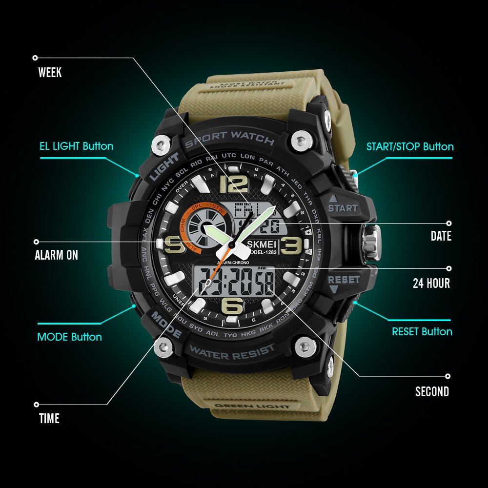 Silicone Army Green SKMEI Analogue-Digital Men's & Boy's Watch